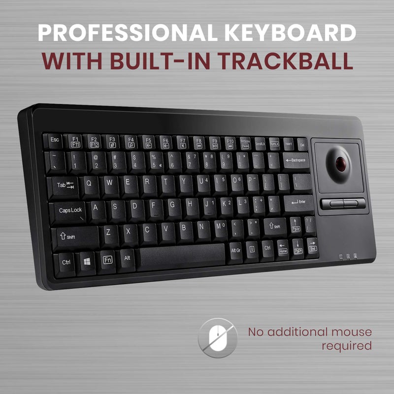 Perixx PERIBOARD-514H Plus Wired Keyboard with Trackball - 14.57x5.39x1.02 Inch - USB Port with 2 Hubs, US English Layout, Black - Image 2